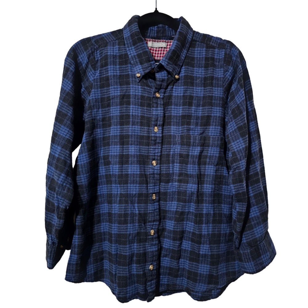 Boys Button Down Blue Plaid Flannel Shirt
